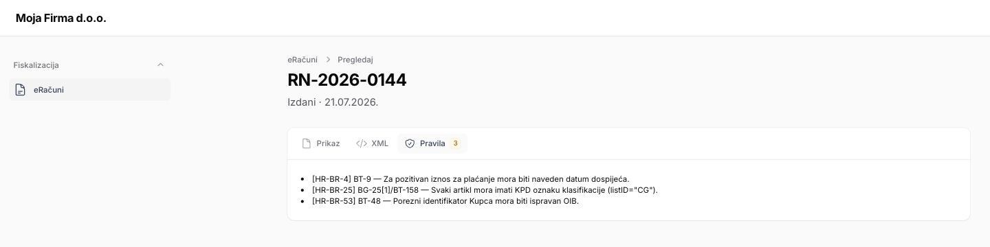 Popis prekršenih pravila s oznakama HR-BR-4, HR-BR-25 i HR-BR-53